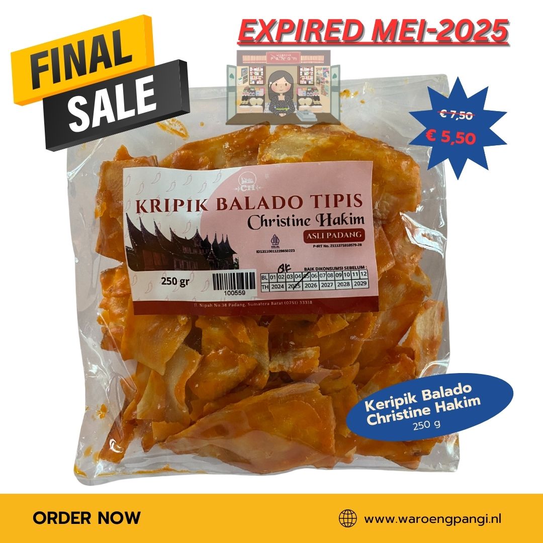 Promo!!! Christine Hakim - Kripik Balado / Cassave chips pittig 250gr Expired Mei 2025