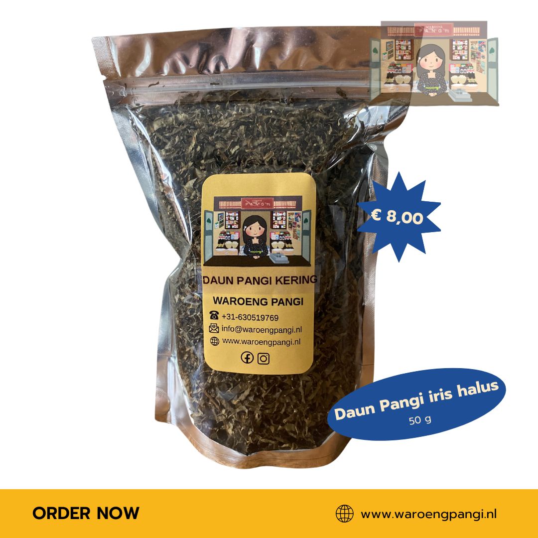 Waroeng Pangi - Daun Pangi kering iris halus / Gedroogde Pangiblad, fijn gesneden 50gr