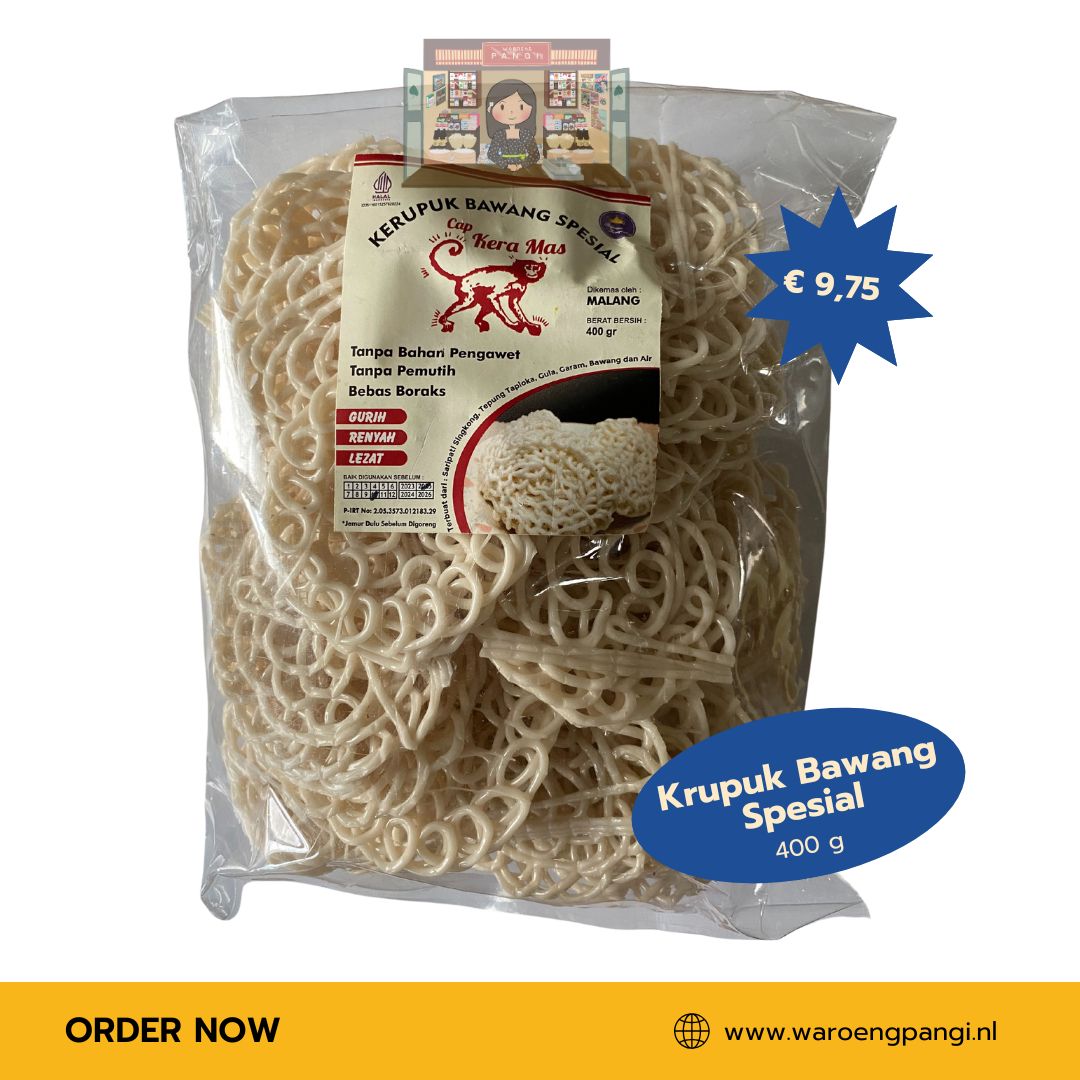 Kera Mas - Krupuk Bawang Spesial (mentah) / Ambachtelijke knoflookkroepoek (ongebakken) 400gr