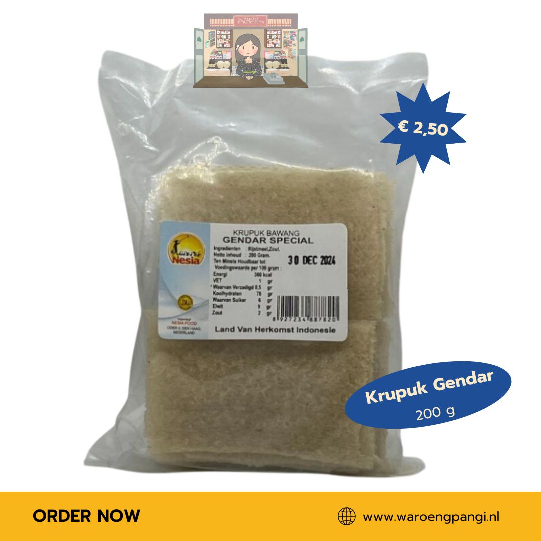 Nesia - Krupuk Bawang Gendar Special / Ongebakken Gendar-kroepoek met knoflook 200gr