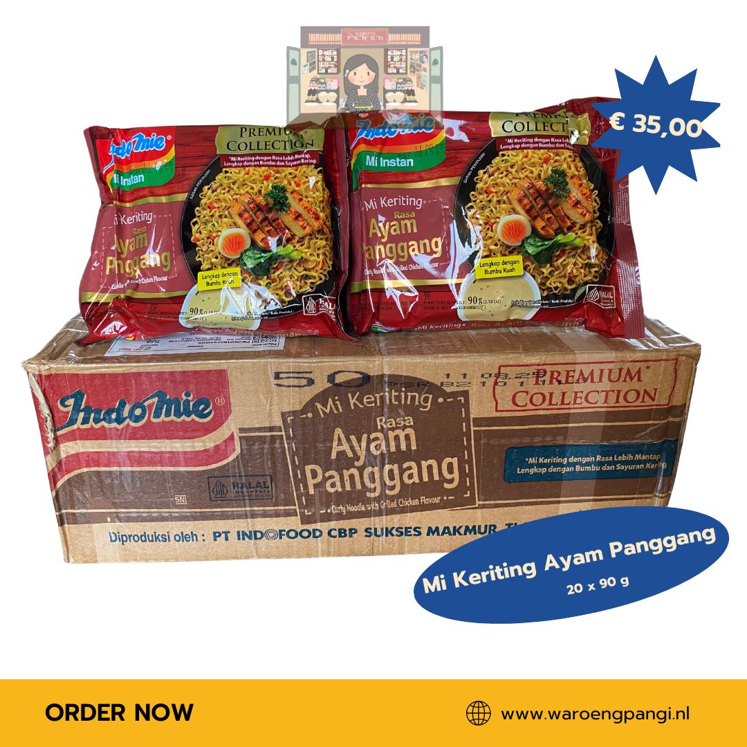 Indomie - Mi Keriting Ayam Panggang / Gebakken Noedels met gegrilde kipsmaak 20 x 90gr