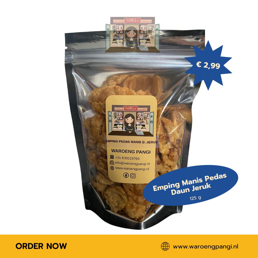 Waroeng Pangi - Emping Melinjo Pedas Manis daun jeruk / Emping melindjo pittig-zoet met limoenblad 150gr