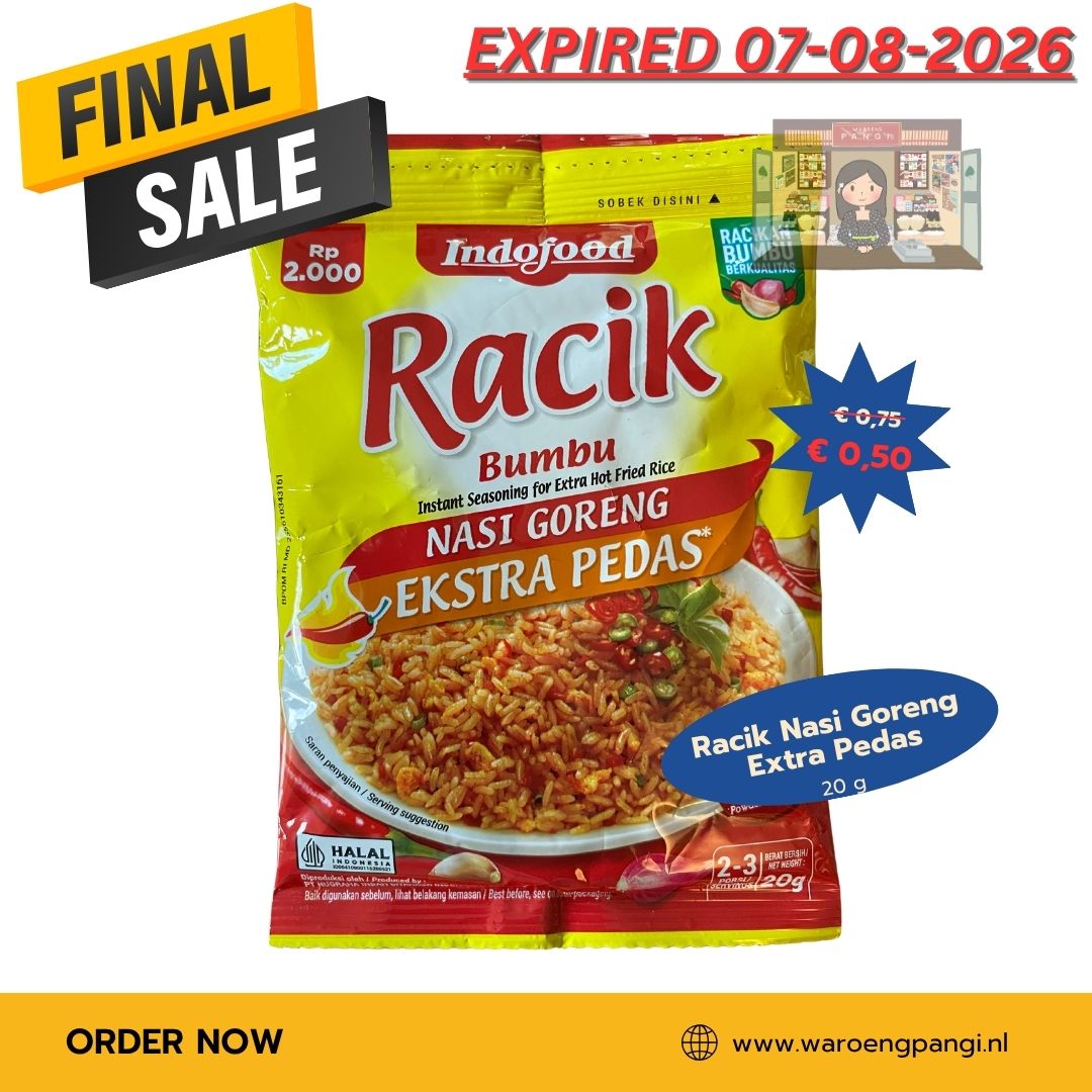 Promo!!! Bumbu Racik Nasi Goreng extra pedas / Kruidenmix voor gebakken rijst, extra pittig, 20gr Expired 07-08-2026