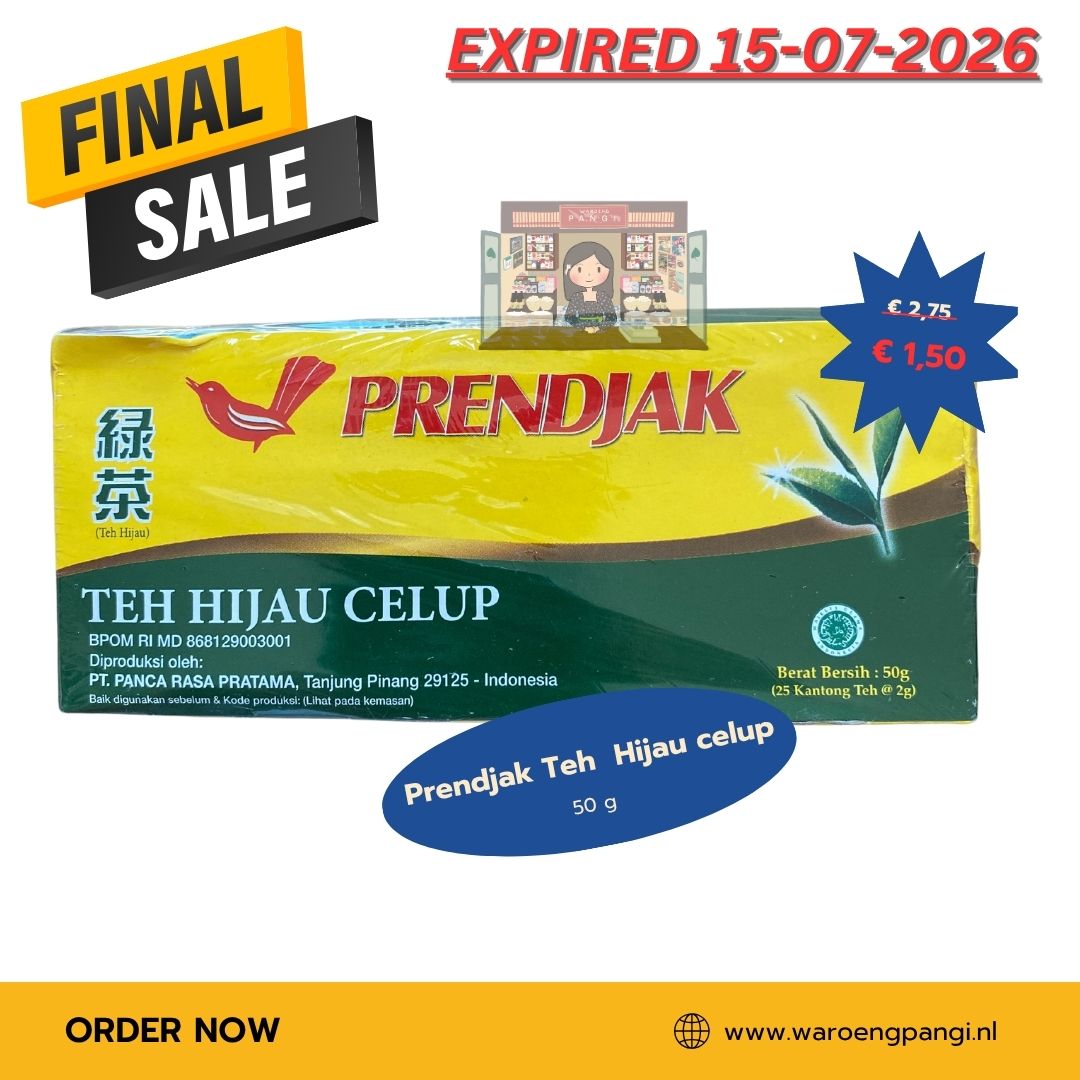 Promo!!! Prendjak - Teh Hijau Celup / Groene thee 25 zakjes Expired 15-07-2026