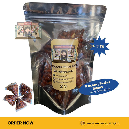 Waroeng Pangi - Kacang Pedas Manis / Gebakken pinda’s met zoet-pittige smaak - 150 gr (5 zakjes)