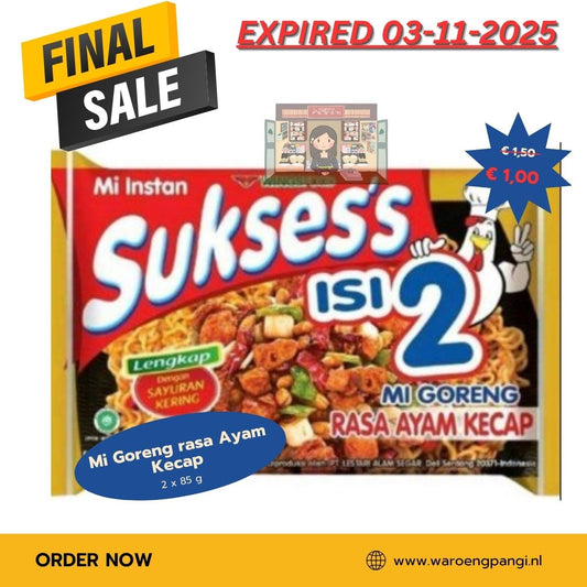 Promo!!! Suksess - Mi Instant Goreng rasa Ayam Kecap / Gebakken noedels met zoete kipsmaak (ketjap) 170gr Expired 03-11-2025
