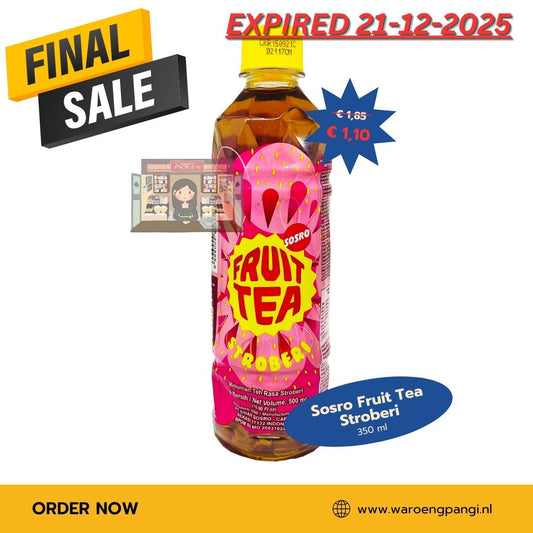 Promo!!! Sosro - Fruit Tea Stroberi / Vruchtenthee met aardbeismaak 350ml Expired 21-12-2025
