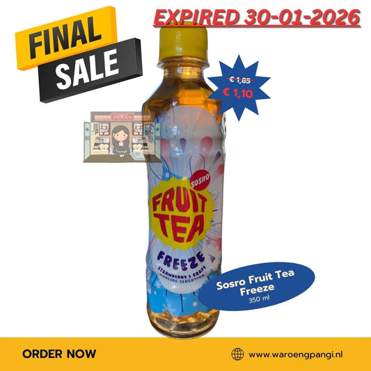 Promo!!! Sosro - Fruit Tea Freeze / Vruchtenthee met appel, aardbei- en druivensmaak 350ml Expired 30-01-2025