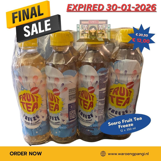 Promo!!! Sosro - Fruit Tea Freeze / Vruchtenthee met appel, aardbei- en druivensmaak 12 x 350ml Expired 30-01-2026