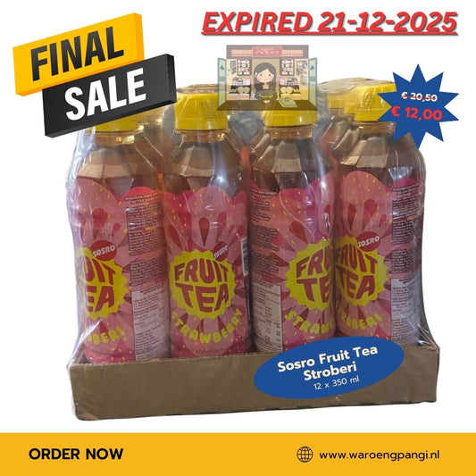Promo!!! Sosro - Fruit Tea Stroberi / Vruchtenthee met aardbeismaak 12 x 350ml Expired 12-12-2025