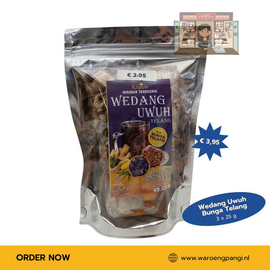 Kraton - Wedang Uwuh met bunga Telang / Traditionele thee met vlindererwtbloem uit Yogyakarta 3 x 30gr