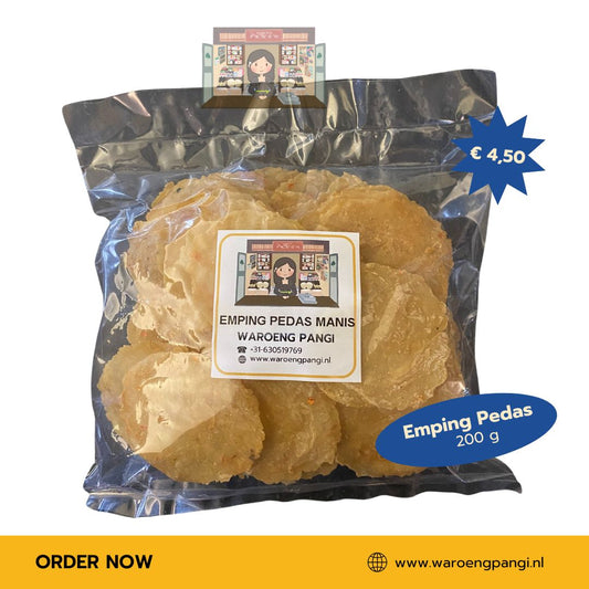 Waroeng Pangi - Emping pedas manis (Mentah) / ongebakken emping met zoet-pittige smaak 200gr