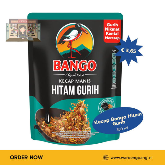 Bango Kecap Manis Hitam Gurih Refill / Donkere Zoete Sojasaus – Hartig (Navulverpakking)  550gr