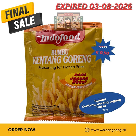 Promo!!! Bumbu Kentang Goreng rasa jagung bakar / Kruidenmix voor friet met geroosterde maissmaak 25gr Expired 03-08-2026