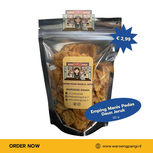 Waroeng Pangi - Emping Melinjo Pedas Manis daun jeruk / Emping melindjo pittig-zoet met limoenblad 150gr