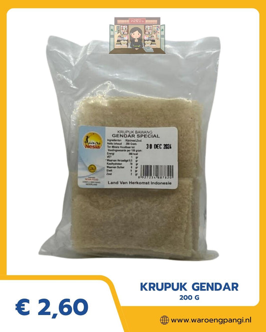 Nesia - Krupuk Bawang Gendar Special / Ongebakken Gendar-kroepoek met knoflook 200gr