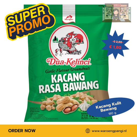 Promo!!! Dua kelinci - Kacang rasa bawang / Pinda’s met knoflooksmaak 180gr