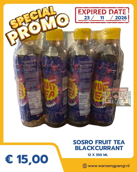 Promo!!! Sosro - Fruit Tea Blackcurrant / Vruchtenthee met zwarte bessensmaak 12x350ml Expired 23-11-2026