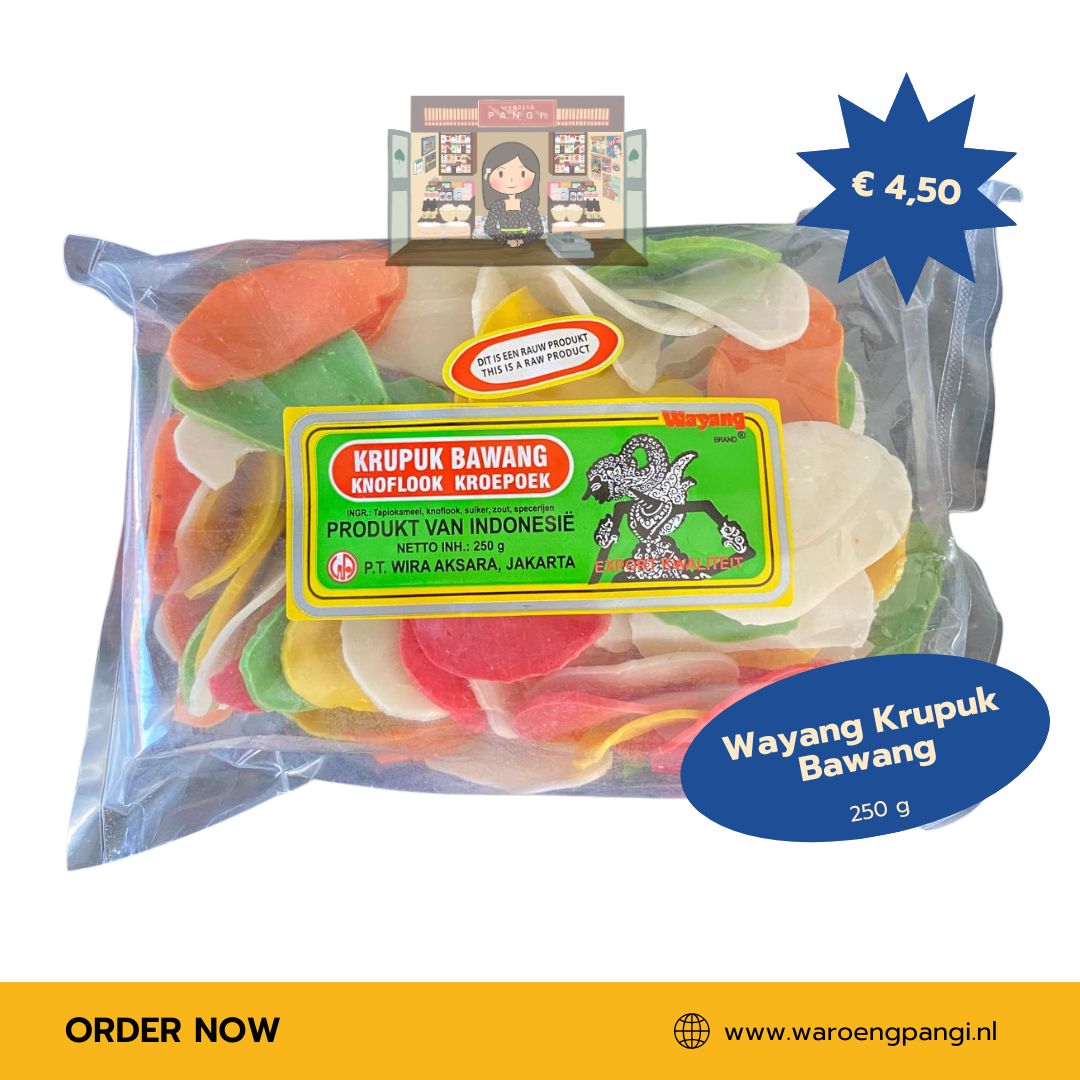 Wayang - Krupuk Bawang mentah / Ongebakken Kroepoek met knoflooksmaak 250gr