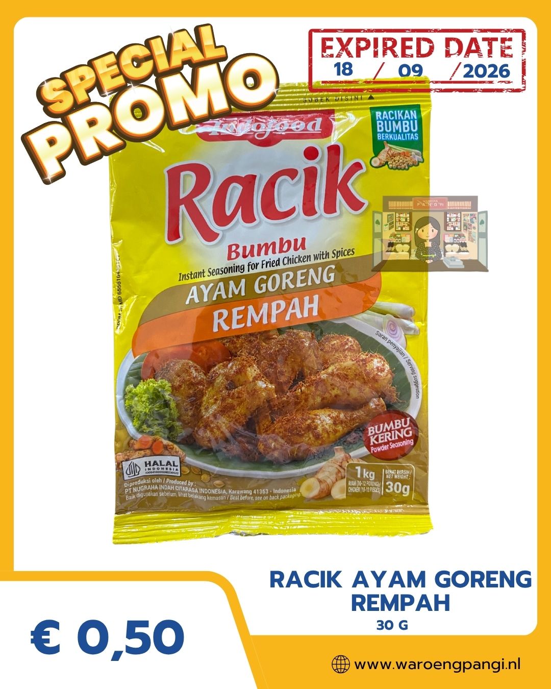 Promo!!! Bumbu Racik Ayam Goreng Rempah / Kruidenmix voor het marineren van kip 30gr Expired 18-09-2026